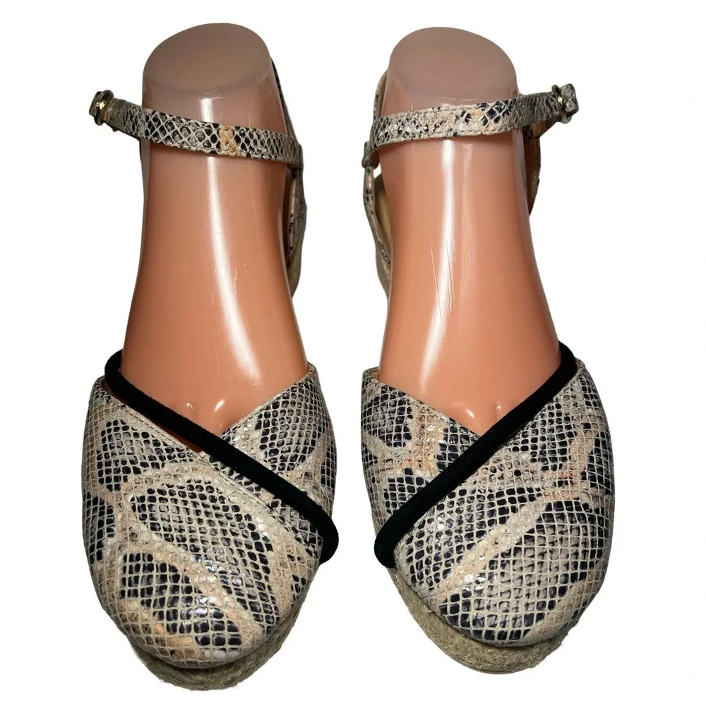 Eric Michael Leather Espadrilles‎ Emily Python Black and Tan Snake Print… - Picture 2 of 9